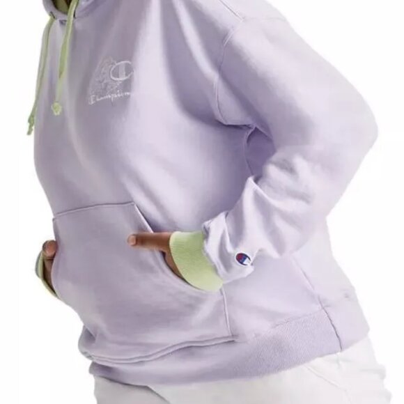 new Women's Size LARGE Champion Power Blend Relaxed Hoodie in LILAC and GREEN - Picture 3 of 5